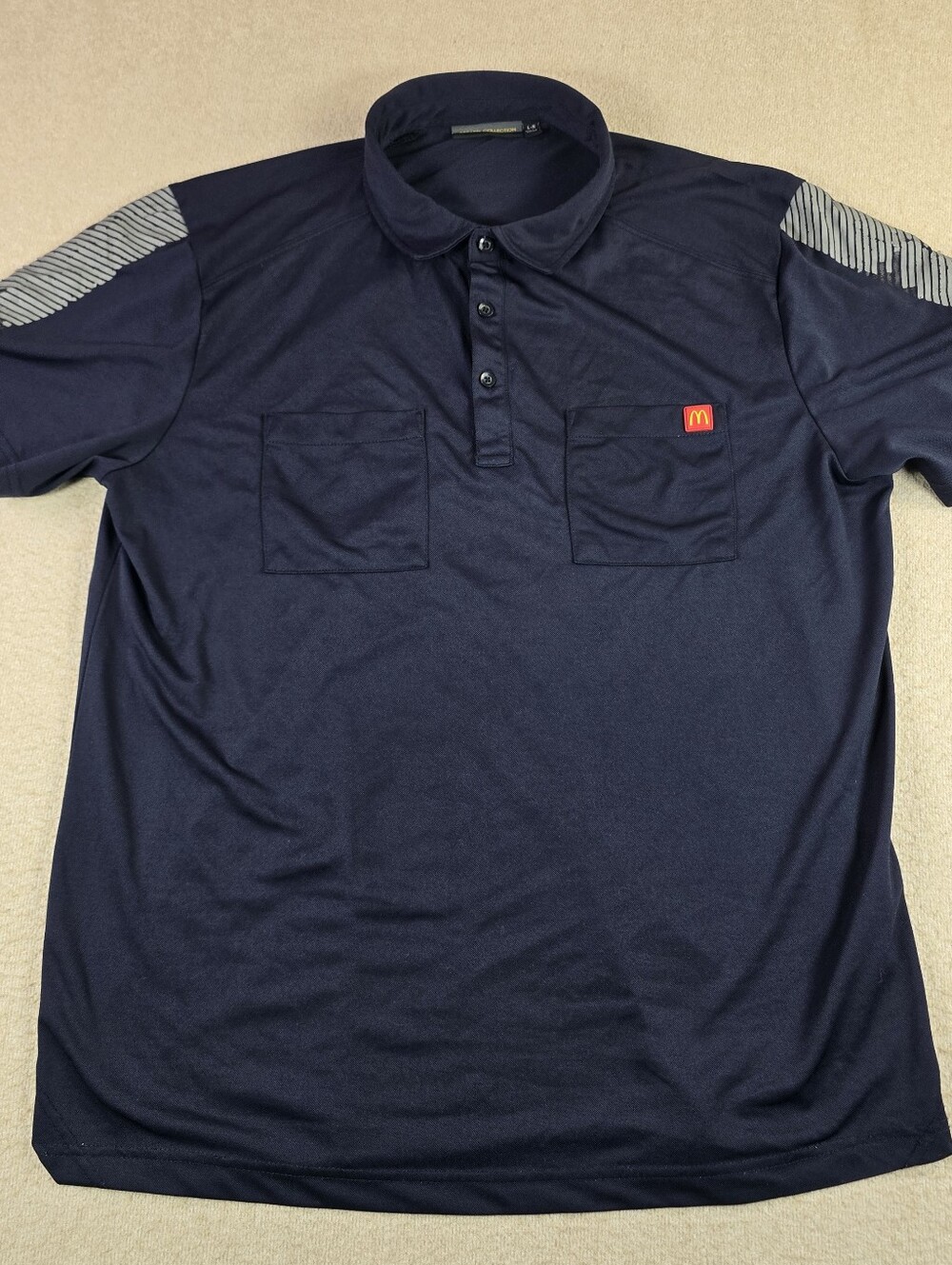 McDonald's Employee Polo Shirt Navy Blue L-R Large Work Uniform Pocket Mens